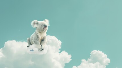  a koala sitting on top of a cloud with its mouth open and it's mouth wide wide open.