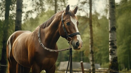 Obraz premium A brown horse standing next to a wooden fence. Perfect for equestrian and farm-related projects