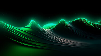 Abstract 3D background of green neon lines sliding down. Modern wallpaper.