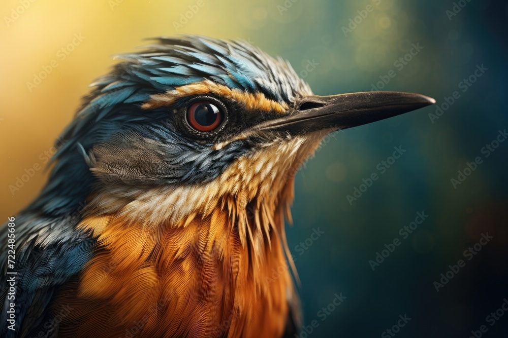Poster a close-up view of a bird's head with a blurry background. perfect for nature enthusiasts and bird l