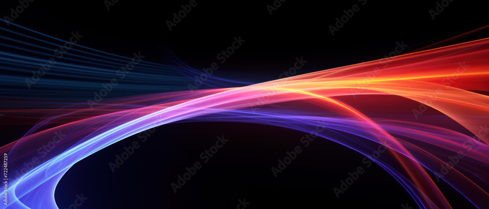Poster multicolored neon curve lines isolated on black background, digital glowing energy. abstract pattern
