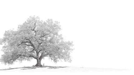  a black and white photo of a tree in the middle of a field with a white sky in the background.