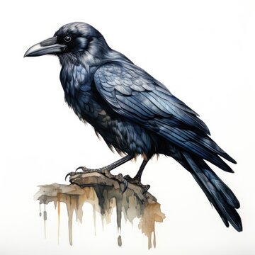  Watercolor-Style crow Illustration with White Background