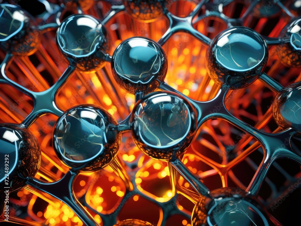 Poster a close up of a metal structure with many balls. generative ai.