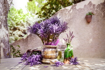 Bouquet of fresh lavender on the table