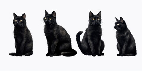 A group of black cats sitting next to each other. Perfect for Halloween-themed designs or illustrations