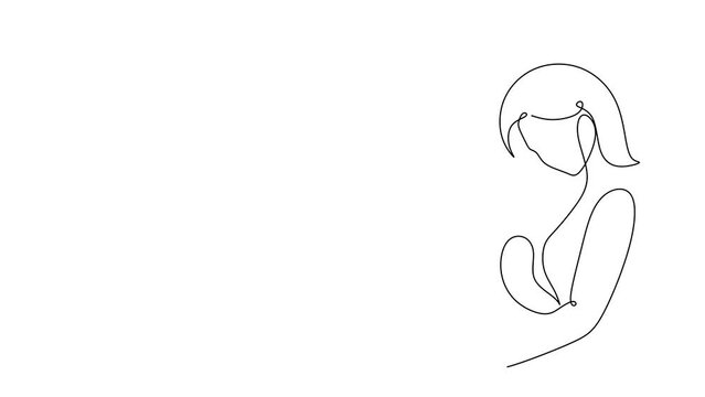Pregnant woman and mother with baby. Continuous line drawing animation video. Pregnant woman hugging belly line art vector video. happy pregnant woman line art drawing.4k video