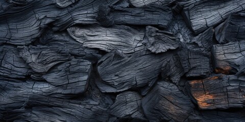 Burnt Wood Textured Background, Charcoal Texture, Firewood with Cracks, Charred Tree Background