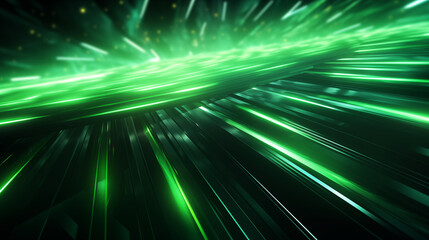 Fototapeta na wymiar Abstract 3D background of green neon lines sliding down. Modern wallpaper.