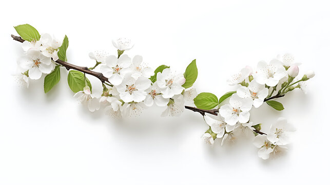 Up-close Cherry blossom on white background, isolated Sakura tree branch