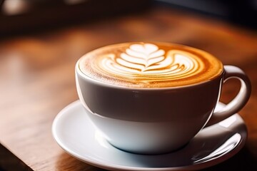 Coffee Cup with Latte or Cappuccino Art in Coffeeshop Closeup, Barista Makes Coffee with Milk