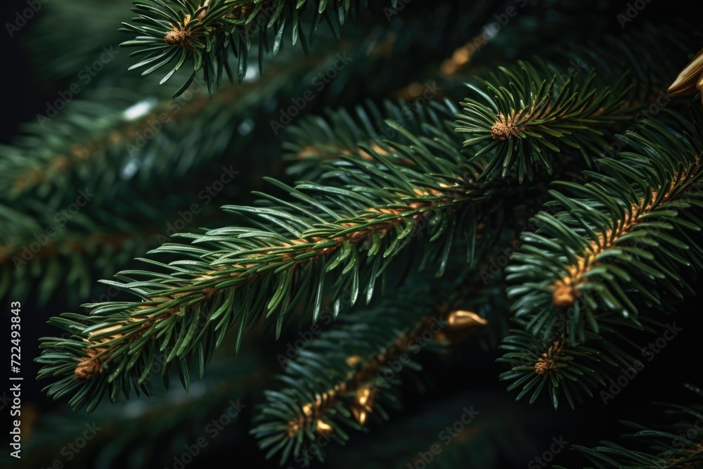 Poster a detailed view of a pine tree branch. can be used for nature-themed designs and illustrations