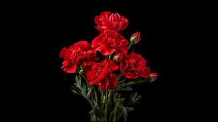 Red carnation flowers on dark background