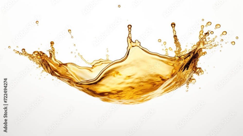 Poster A dynamic splash of liquid captured on a white surface. Suitable for various applications