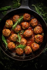 A pan filled with delicious meatballs covered in a flavorful sauce. This versatile image can be used to showcase a variety of dishes or to represent comfort food