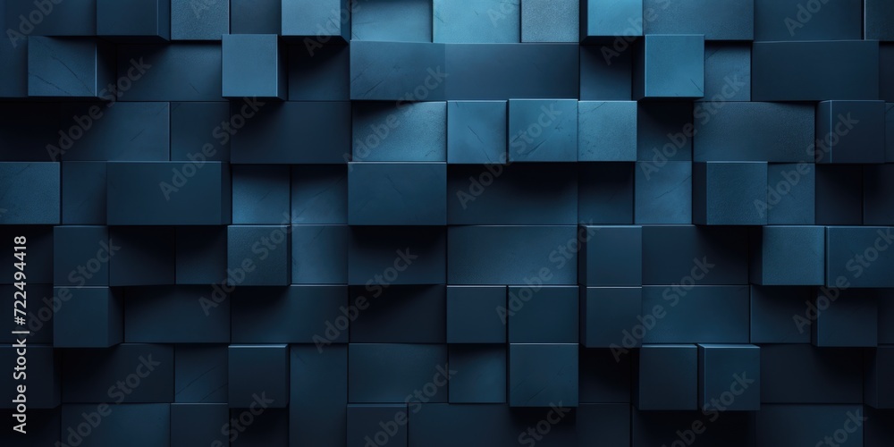Poster a wall made up of blue cubes. this image can be used to represent creativity, modern design, or a un