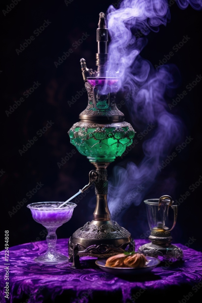 Aufkleber A purple table with a glass filled with liquid. This versatile image can be used to showcase various concepts and themes