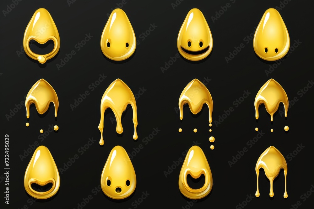 Poster Shimmering golden drops of liquid on a captivating black background. Perfect for adding a touch of elegance and luxury to any design project