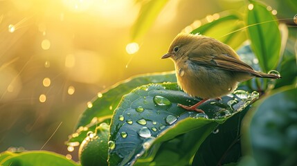 Small cute bird under rain forest wallpaper background