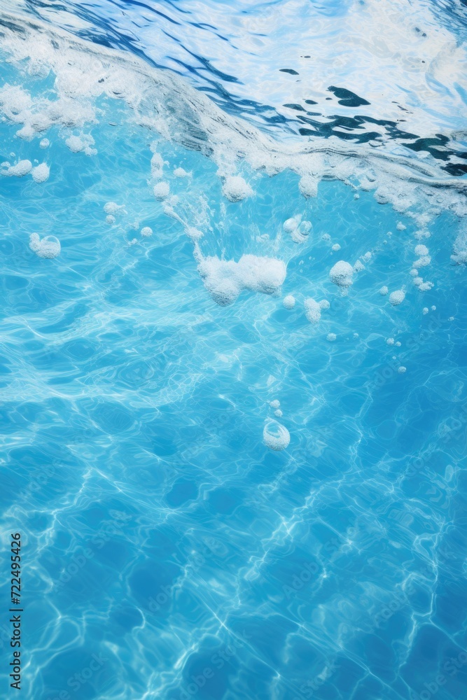Poster A picture of a blue pool with bubbles floating in it. Perfect for showcasing a refreshing and relaxing atmosphere.