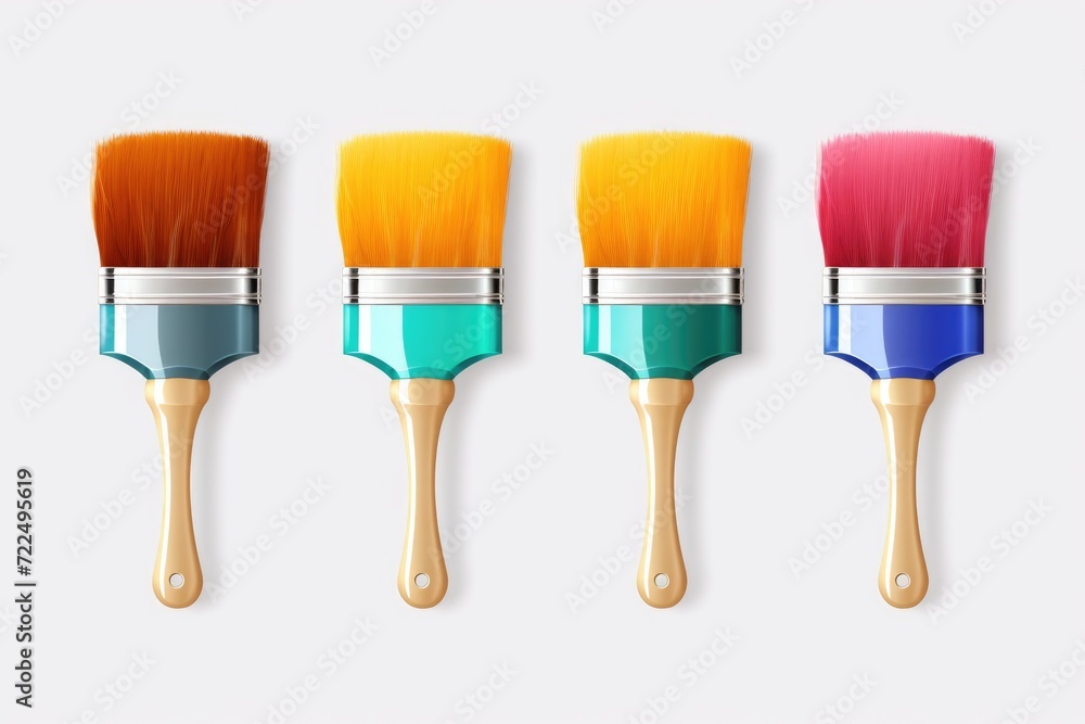 Poster a row of paint brushes showcasing a variety of vibrant colors. perfect for art projects and creative