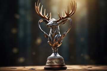 A trophy featuring a deer head on top. Perfect for displaying your love for hunting or wildlife