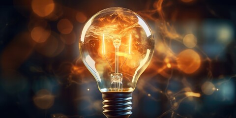 A light bulb with a glowing brain inside, representing creativity and intelligence. Can be used to illustrate ideas, innovation, and brainstorming concepts - obrazy, fototapety, plakaty
