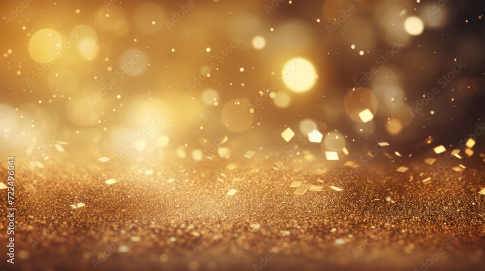 Poster A blurry gold background with an abundance of confetti. Perfect for adding a festive touch to any design