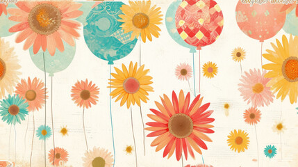Fototapeta premium a picture of a bunch of flowers on a white background with a checkerboard design on the bottom of the picture.