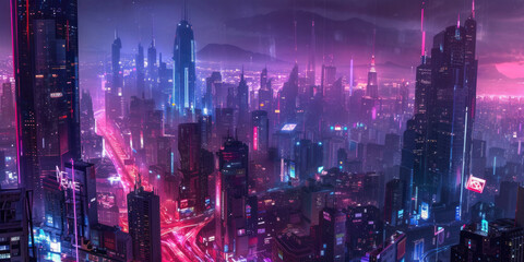 Futuristic city skyline, a high-tech wallpaper showcasing a futuristic city skyline with sleek architecture and neon lights.