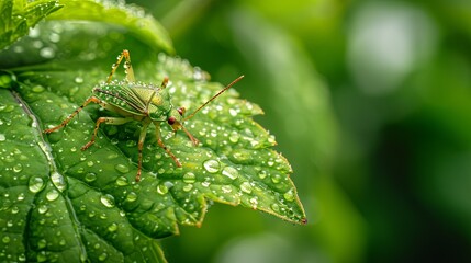 Naklejka premium Small cute bug insect under rain forest wallpaper background