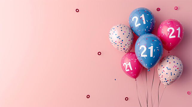 Graphic banner of 21st Birthday balloon celebration with copyspace