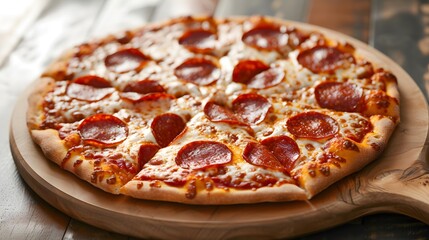 classic New York-style pizza with a thin, crispy crust, gooey mozzarella cheese, and a generous topping of savory pepperoni slices