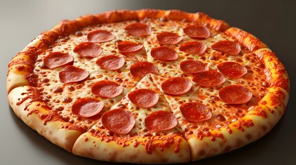 classic New York-style pizza with a thin, crispy crust, gooey mozzarella cheese, and a generous topping of savory pepperoni slices - obrazy, fototapety, plakaty