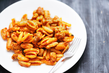 gnocchetti pasta in sausage tomato sauce