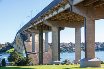 Fototapeta na wymiar Gladesville Bridge from Cambridge Road Reserve in Drummoyne, Sydney, Australia