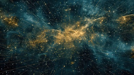 Fototapeta premium a very large cluster of stars in the middle of a space filled with lots of yellow and blue lightening.