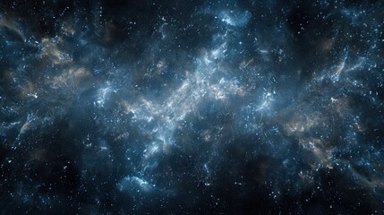  a large cluster of stars in the middle of a space filled with dark blue and white stars, with a black background.