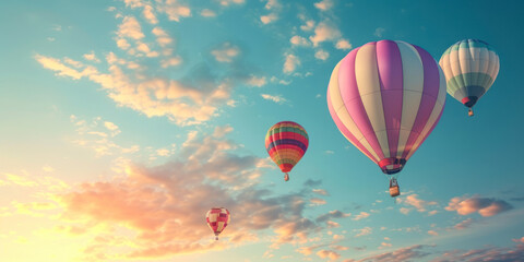 Fototapeta na wymiar Whimsical hot air balloons, a charming wallpaper featuring colorful hot air balloons against a whimsical sky, creating a delightful and fantasy-inspired scene for uplifting desktop backgrounds.