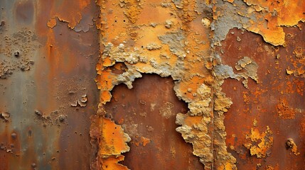 A mesmerizing abstract of decay captured through a close-up of a rusted metal, exuding a melancholic beauty in its brown and rusty tones