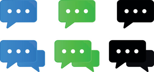 Messages. A conversation bubble. Chat or discussion. A set of icons. Blue, green and black colors. Vector illustration.