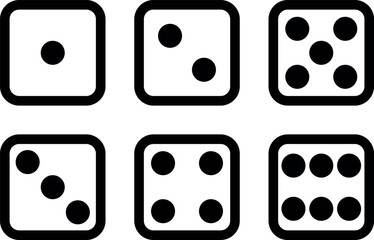 Dice icon set. Dice from 1 to 6. Simple vector illustration. Transparent background, black lines.