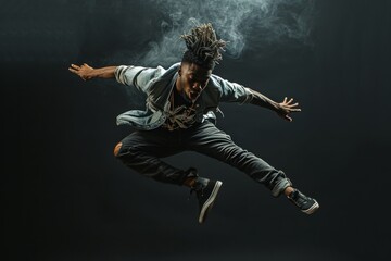 Capturing the exuberance and grace of a dancer mid-jump, this photograph showcases the pure joy and freedom found in movement