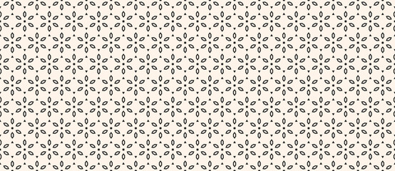 Simple geometric floral pattern. Vector ornamental seamless texture in traditional oriental style. Abstract luxury ornament with flower shapes. Elegant black and white background. Repeated geo design