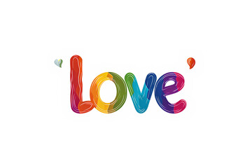 Vector illustration of a "Love" logo in rainbow LGBTQ flag colors, isolated on a white background. Represents the LGBTQ gay pride month and history month.