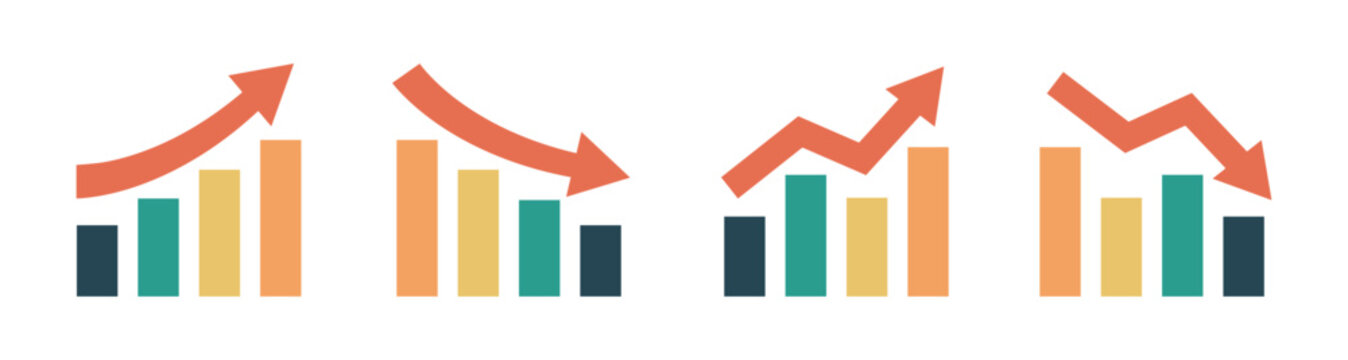 Graphic finance up down icon. Diagram with arrows going up and down. Vector illustration.
