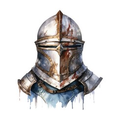 Naklejka premium Watercolor-Style medieval helmet of knights with White Background.