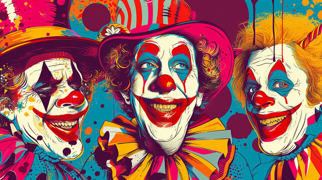 Colorful clown circus graphic banner illustration