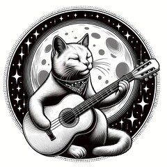 cat play music guitar