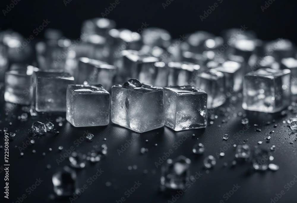 Poster pile of crushed ice cubes on dark background with copy space crushed ice cubes foreground for bevera